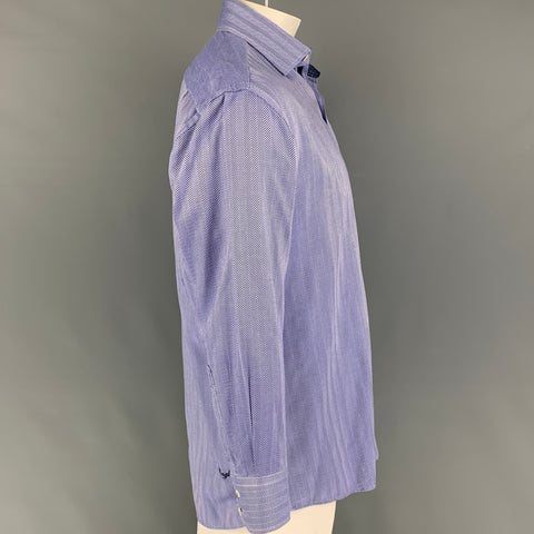 ENGLISH LAUNDRY Size L Blue White Herringbone Cotton Button Up Long Sleeve Shirt
