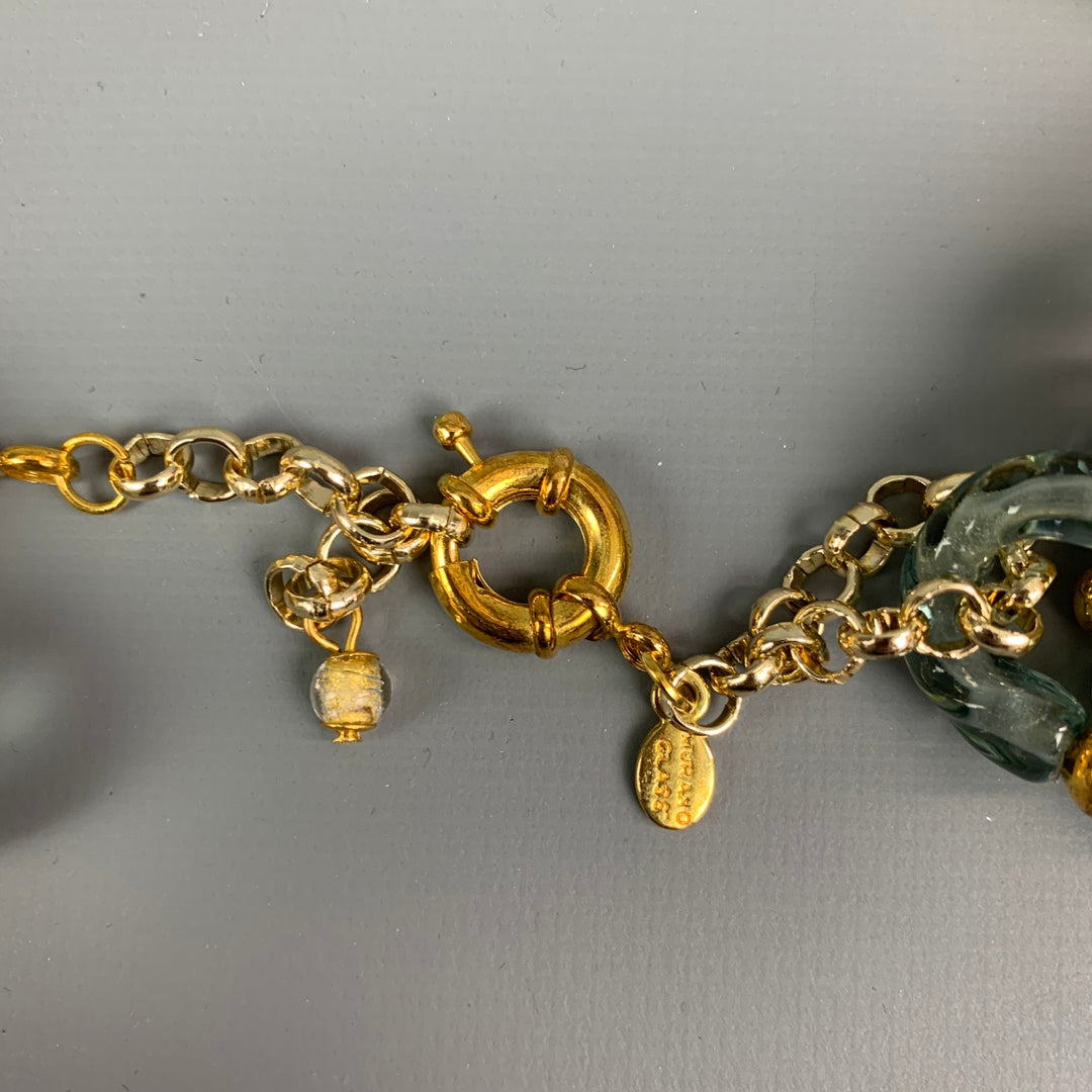 STAUER Aqua & Gold Tone Chain Link Glass Necklace