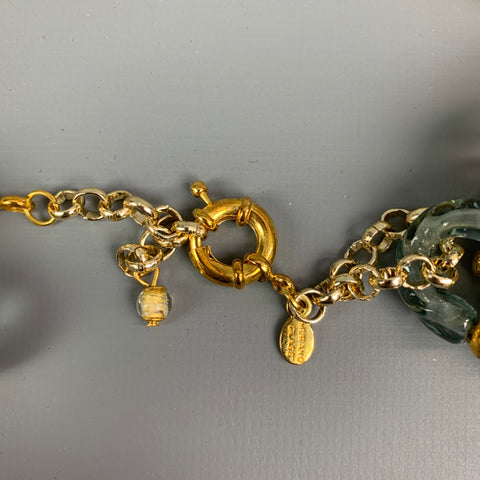 STAUER Aqua & Gold Tone Chain Link Glass Necklace