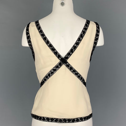 PRADA Size 4 Cream Black Silk Mixed Fabrics Camisole Dress Top