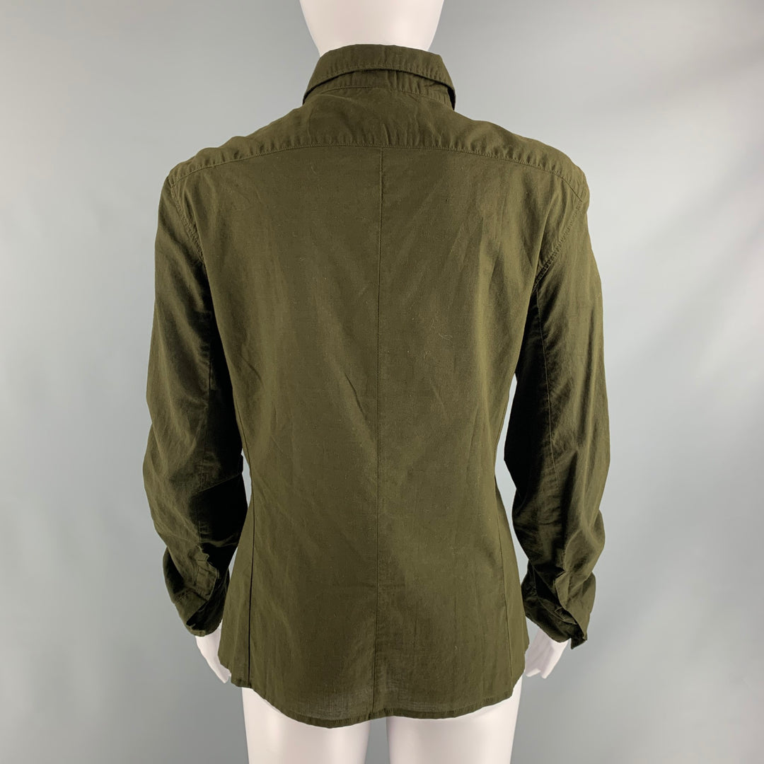 ANN DEMEULEMEESTER Size 6 Green Olive Cotton Casual Top