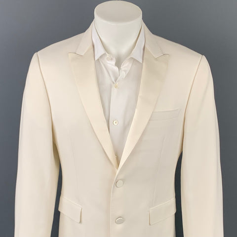 BURBERRY LONDON Size 40 Regular Beige Wool / Mohair Peak Lapel Sport Coat