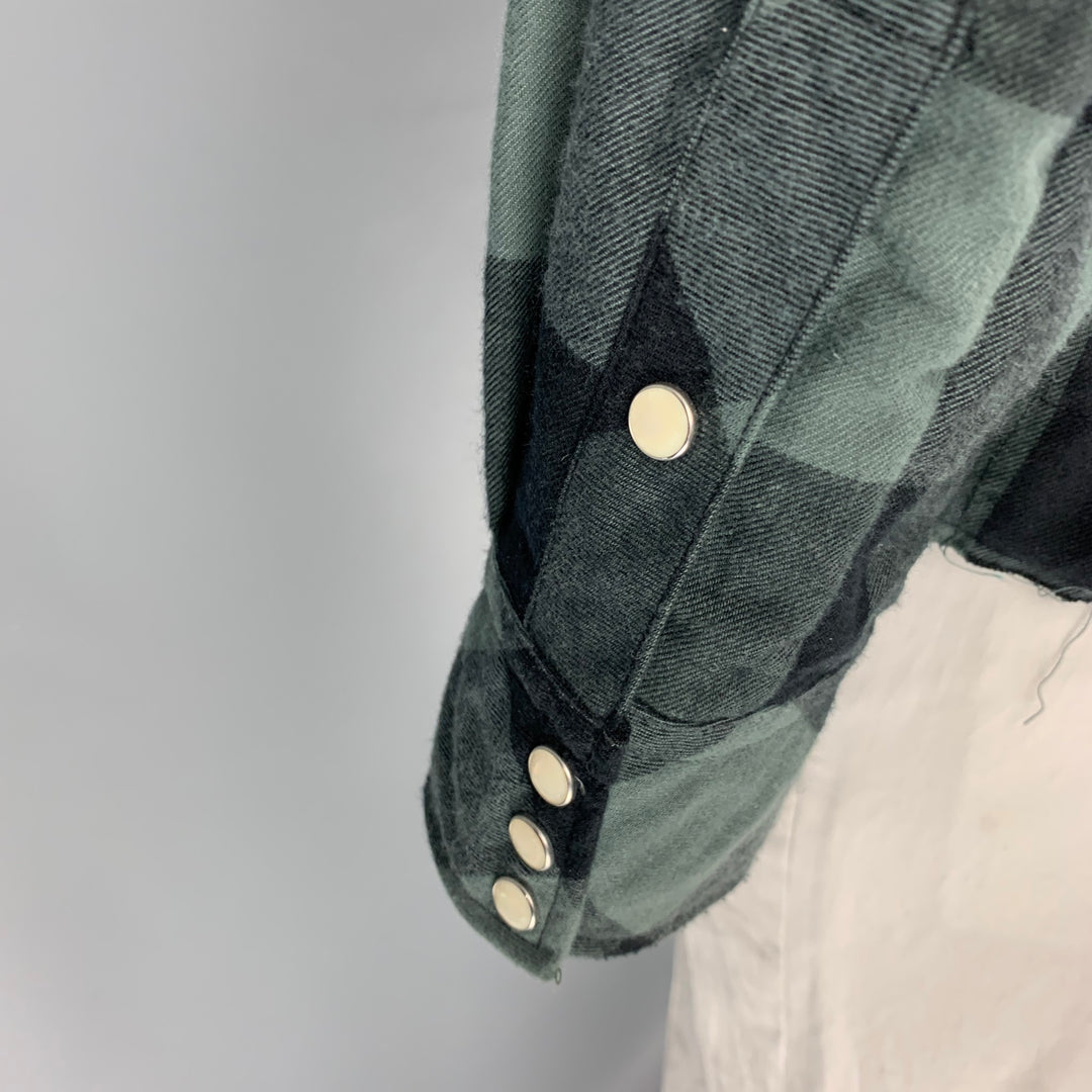 TAKAHIROMOIYASHITA The Soloist Size L Grey Black Checkered Cotton Blend Kimono Shirt