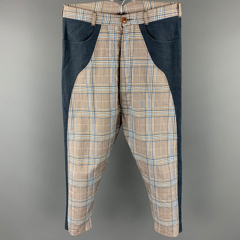 VIVIENNE WESTWOOD Size 30 Blue & Gray Plaid Cotton Blend Drop-Crotch Casual Pants