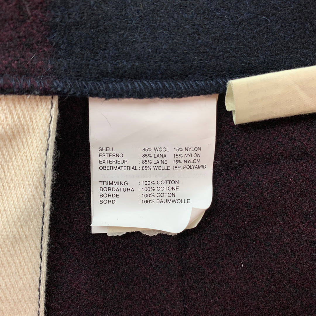 WOOLRICH Size M Burgundy & Navy Stripe Wool / Nylon Hooded Coat
