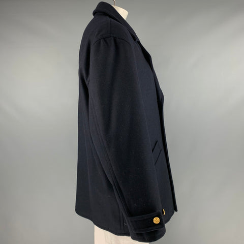 ERMENEGILDO ZEGNA Size L Navy Wool Double Breasted Peacoat