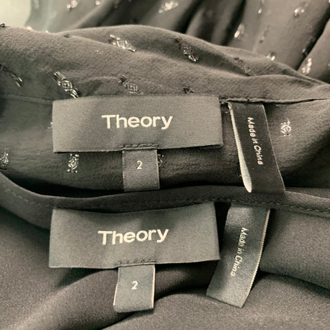 THEORY Size 2 Black Silk  Metallic Textured Bow Dress