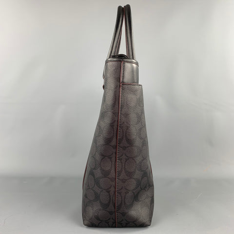 COACH Black Leather Monogram Canvas Tote Bag