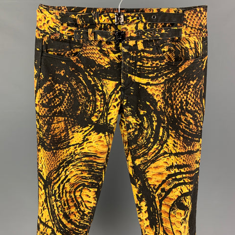 JUST CAVALLI Taille 29 Pantalon décontracté zippé en coton imprimé graphique jaune noir