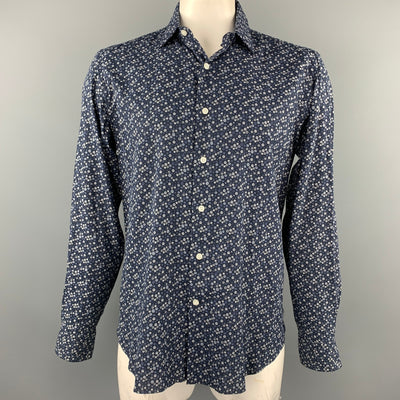 CULTURATA Size XL Navy Print Cotton Button Up Long Sleeve Shirt