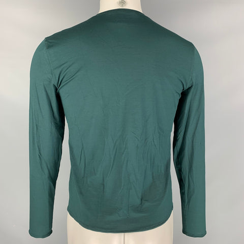 PRADA Taille M Chemise à manches longues à col en V en soie unie et élasthanne vert forêt
