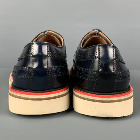 PAUL SMITH Taille 7.5 Chaussures à lacets en cuir perforé blanc marine avec bout d'aile