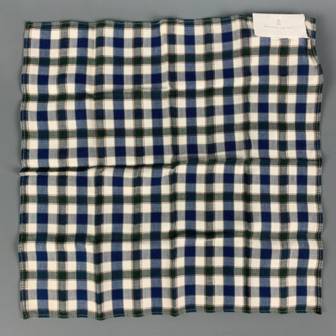 BRUNELLO CUCINELLI Pañuelo de bolsillo a cuadros azul marino morado verde