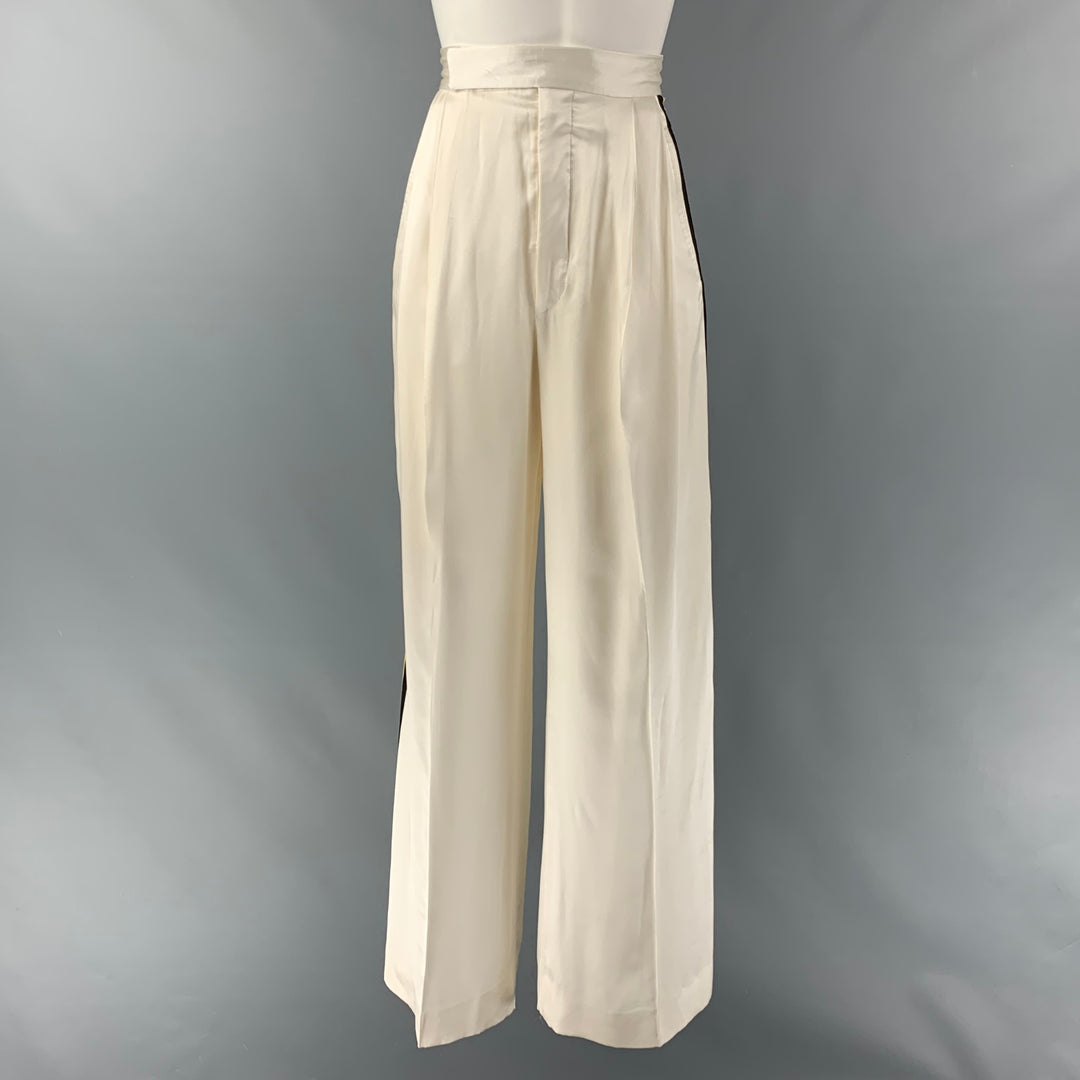 CELINE Size 2 Cream Multi-Color Silk Stripe Wide Leg Dress Pants Sui Generis Designer Consignment CELINE Size 2 Cream Multi-Color Silk Stripe Wide Leg Dress Pants Sui Generis Designer Consignment