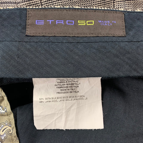 ETRO Size 40 Brown Plaid Silk / Wool Peak Lapel Suit
