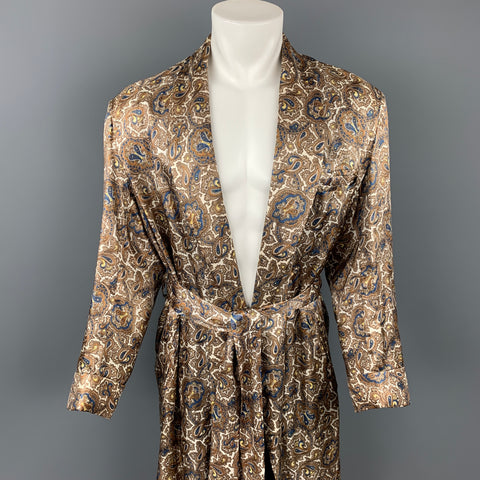 Vintage JORDAN MARSH Size M Taupe & White Paisley Silk Belted Robe