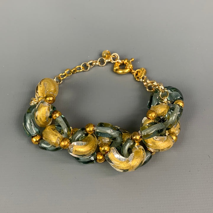 STAUER Aqua & Gold Tone Chain Link Glass Bracelet