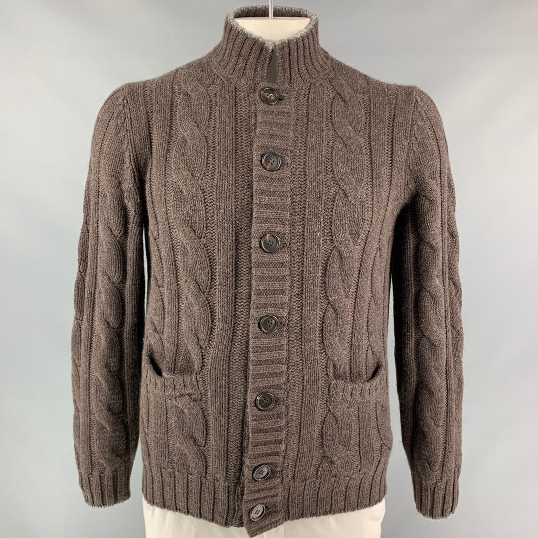 BRUNELLO CUCINELLI Size 42 Brown Cable Knit Cashmere Zip Up Jacket