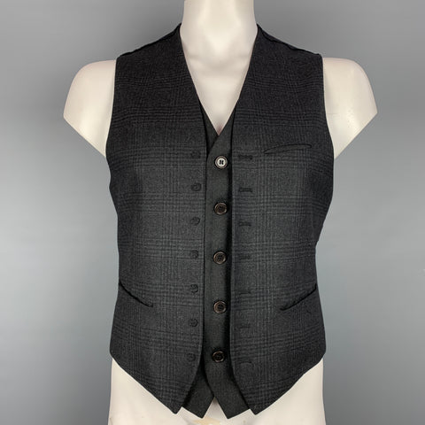 JOHN VARVATOS Talla 42 Chaleco de doble capa de lana a cuadros gris y negro