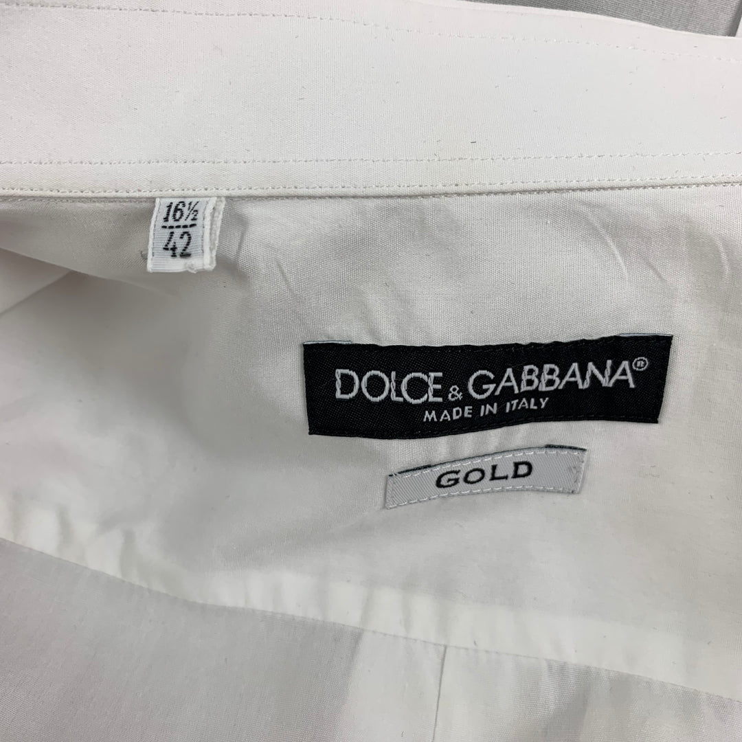 DOLCE & GABBANA Size L White Cotton Tuxedo Long Sleeve Shirt