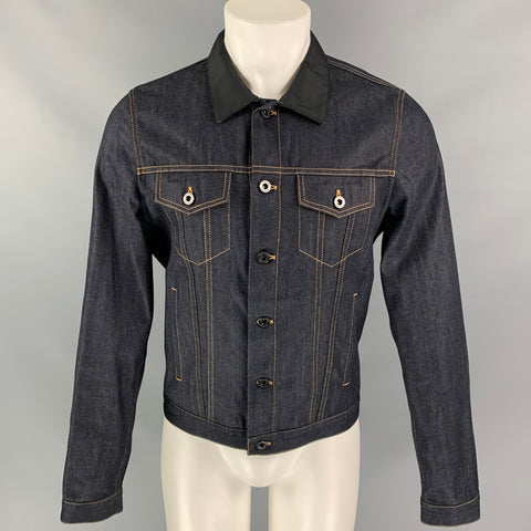 BURBERRY PRORSUM Spring 2015 Size 38 Indigo Blue Denim Silk Collar Trucker Jacket