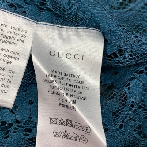 GUCCI S/S 16 Size L Teal Sheer Lace Polyamide Blend Long Sleeve Shirt