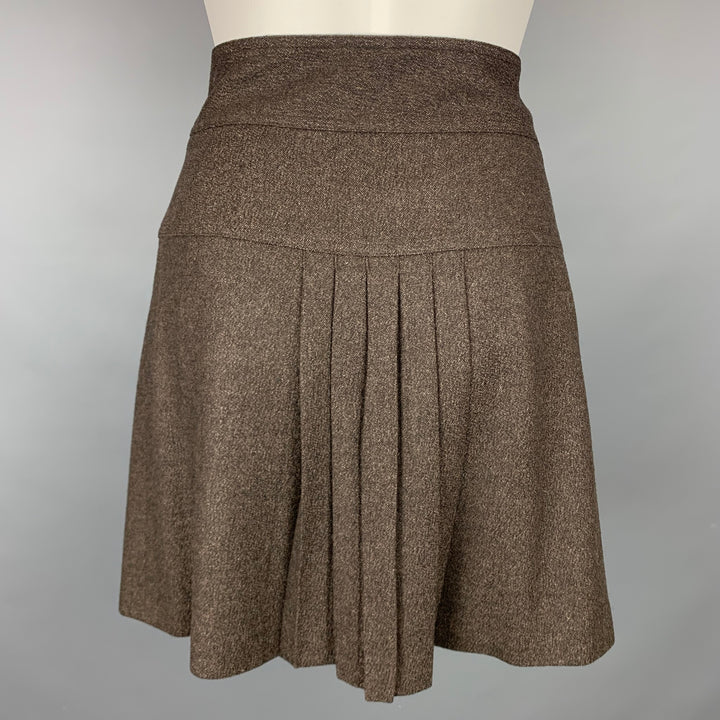 BURBERRY LONDON Size 2 Brown Wool / Cashmere Wrap Pleated Skirt Suit