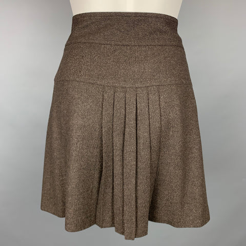 BURBERRY LONDON Size 2 Brown Wool / Cashmere Wrap Pleated Skirt Suit