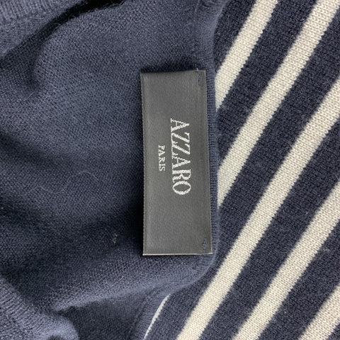AZZARO Size 8 Navy & White Stripe Cashmere / Silk Sweater Dress