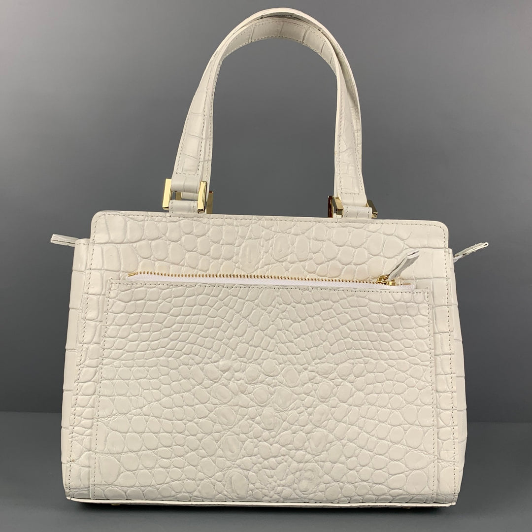 SAKS FIFTH AVENUE Off White Alligator Leather Embossed Handbag