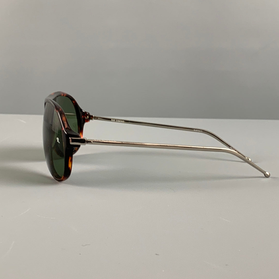 RAF SIMONS Brown Tortoiseshell Acetate Metal Sunglasses