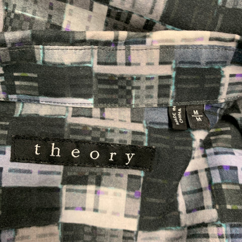 THEORY Size M Grey Multi Color Print Cotton Button Up Long Sleeve Shirt