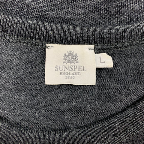 SUNSPEL Size L Charcoal Knitted Wool Crew-Neck Pullover