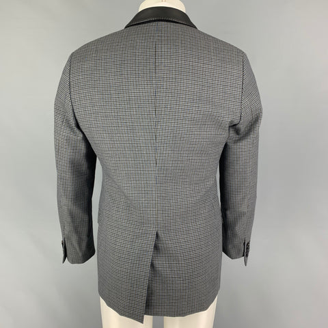 LANVIN Size 38 Grey Black Blue Plaid Wool Notch Lapel Sport Coat