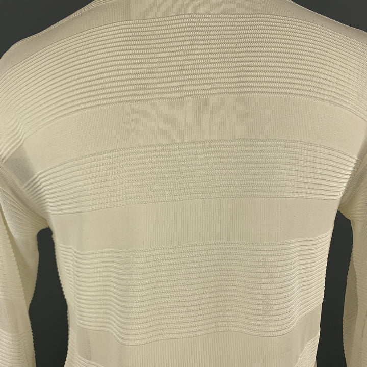 GIORGIO ARMANI Size 4 Cream Burnout Striped Viscose Collared Pullover