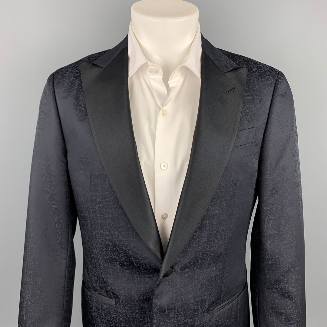 GIORGIO ARMANI Soft Size 38 Black Marbled Wool / Silk Peak Lapel Sport Coat