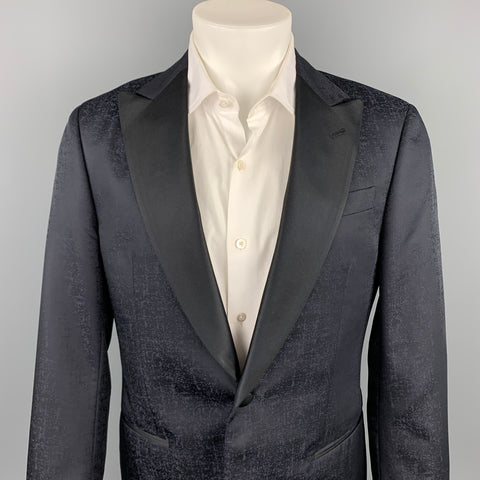 GIORGIO ARMANI Soft Size 38 Black Marbled Wool / Silk Peak Lapel Sport Coat