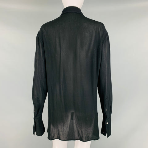 RALPH LAUREN Size 10 Black Viscose Pleated Hidden Placket Blouse