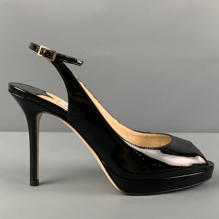 JIMMY CHOO Size 7 Black Patent Leather Slingback Nova Pumps