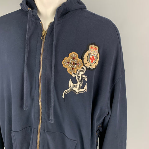 FAITH CONNEXION Size S Navy Multi-Color Painted Cotton Hooded Sweatshirt