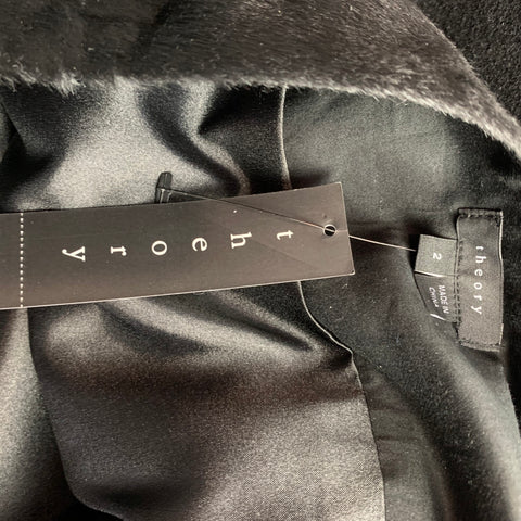 THEORY Size 2 Black Wool / Nylon Calf Hair Mini Skirt