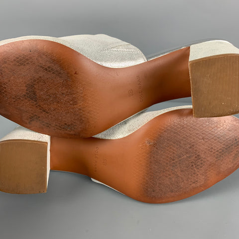 COLE HAAN Size 8 Silver Leather Peep Toe Sandals