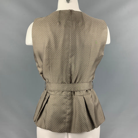 PAUW Size 2 Taupe and White Silk Dots Blouse