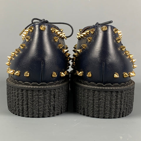 MICHAEL KORS Talla 11 Zapatos de plataforma con tachuelas de cuero blanco azul marino