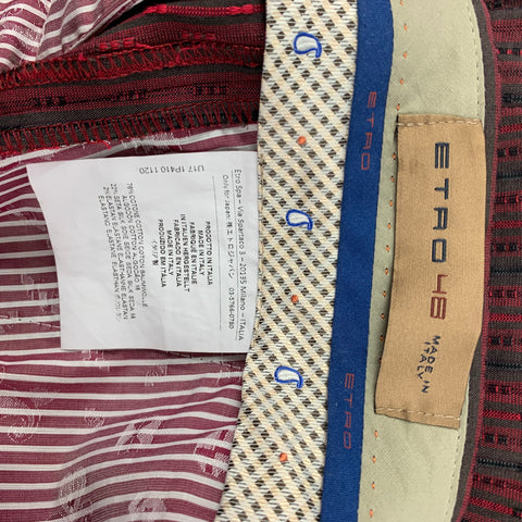 ETRO Size 38 Burgundy Stripe Cotton Silk Notch Lapel Suit