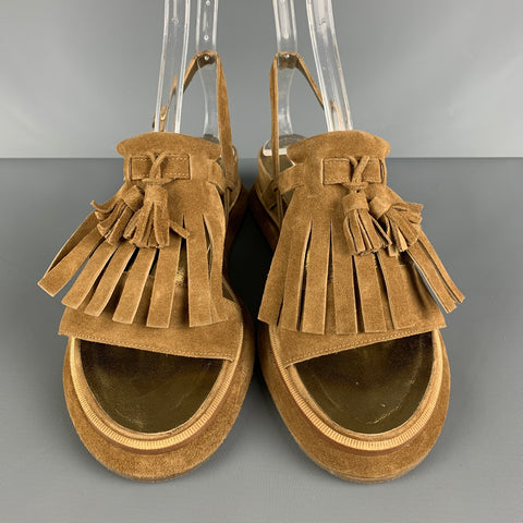DRIES VAN NOTAN Talla 8.5 Sandalias de gladiador con flecos de ante dorado tostado