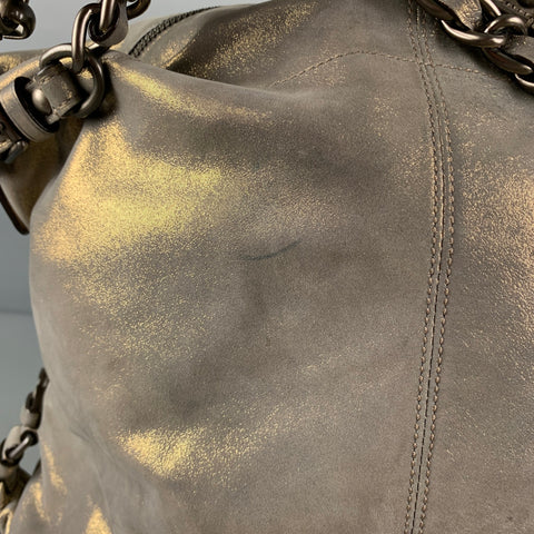 COACH Gray Metallic Leather Shoulder Bag Handbag