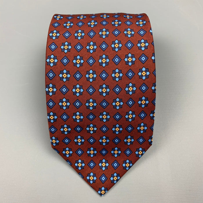 BALENCIAGA Burgundy & Blue Floral Silk Tie