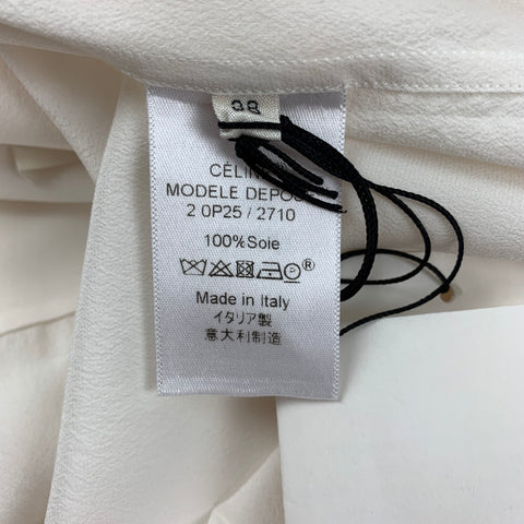 CELINE Size 6 Cream Crepe De Chine Silk Oversized Bow Blouse