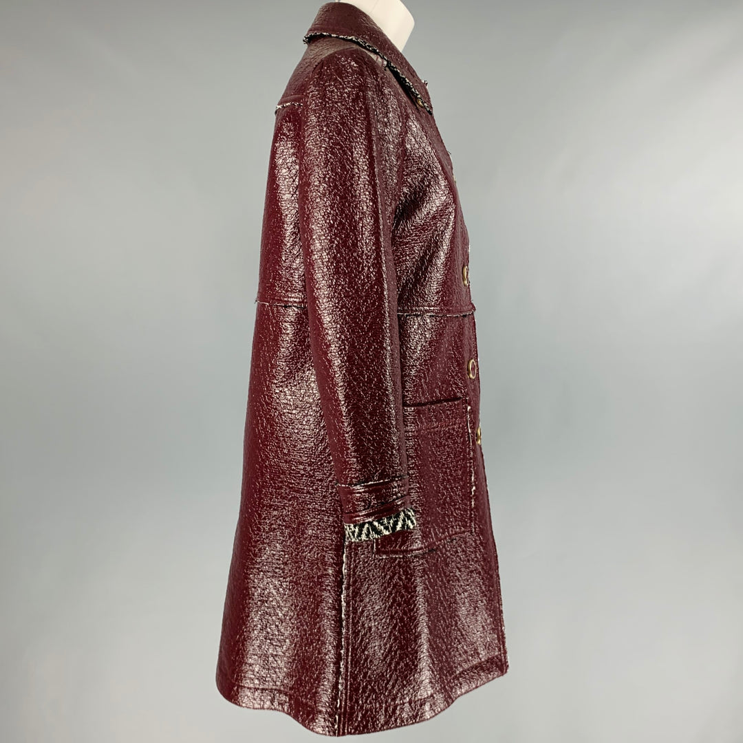 TRINA TURK Size 2 Burgundy Black White Cotton Blend Spread Collar Coat
